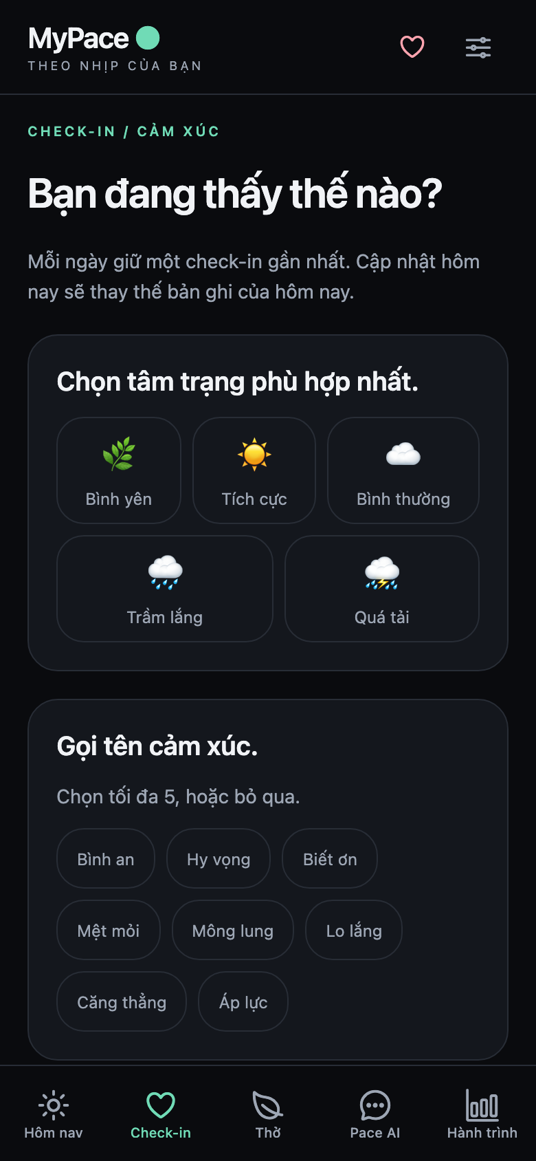MyPace Screen: Emotional Check-In