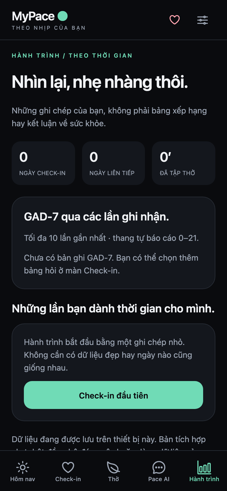 MyPace Screen: Historical Journey Log